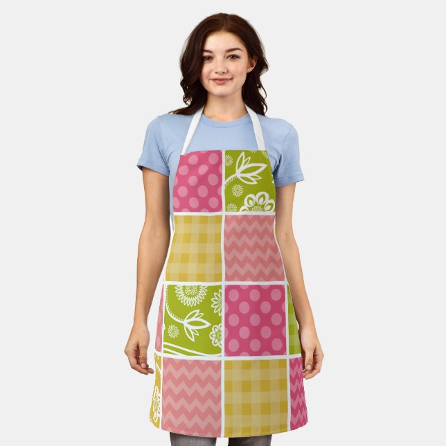 Zigzag, Chevron, Polka Dots, Gingham, Patchwork Apron (Worn)