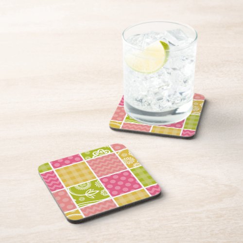 Zigzag Chevron Polka Dots Gingham Patchwork Beverage Coaster