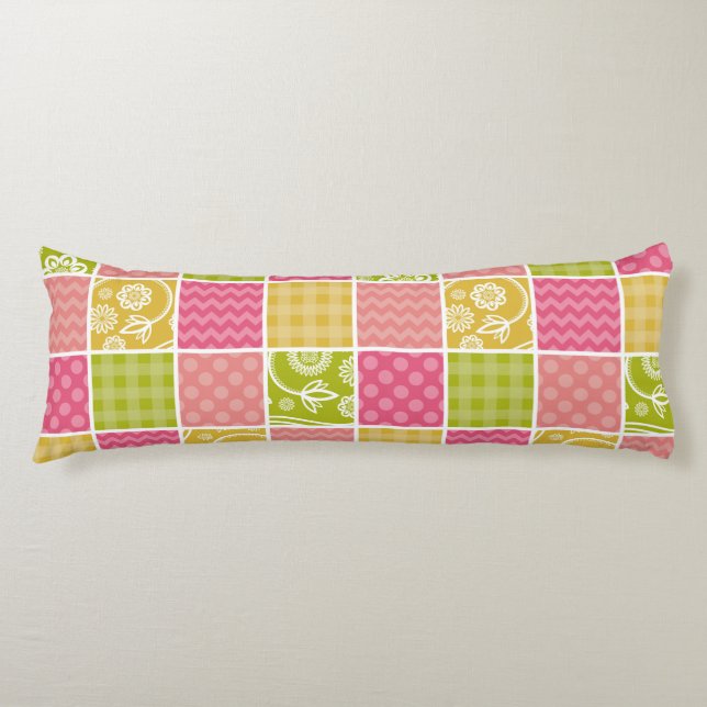 Zigzag, Chevron, Polka Dots, Gingham, Patchwork Body Pillow (Front)