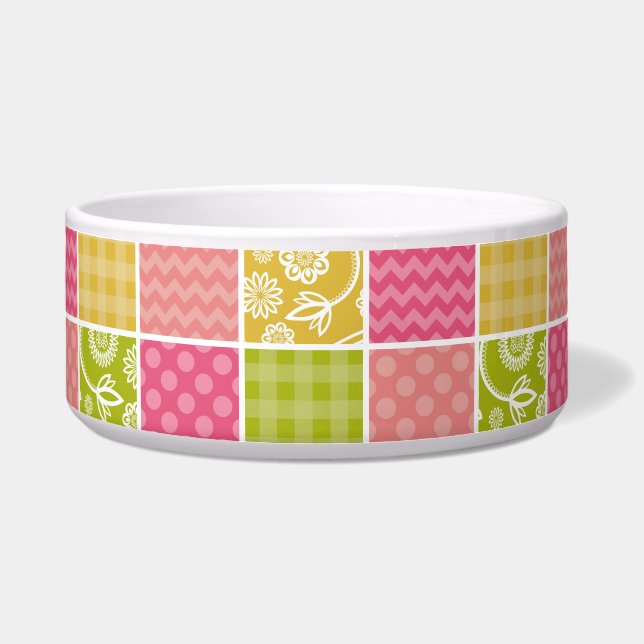 Zigzag, Chevron, Polka Dots, Gingham, Patchwork Bowl (Front)