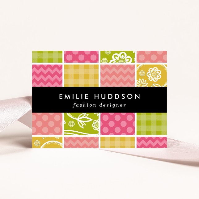 Zigzag, Chevron, Polka Dots, Gingham, Patchwork Business Card (Creator Uploaded)