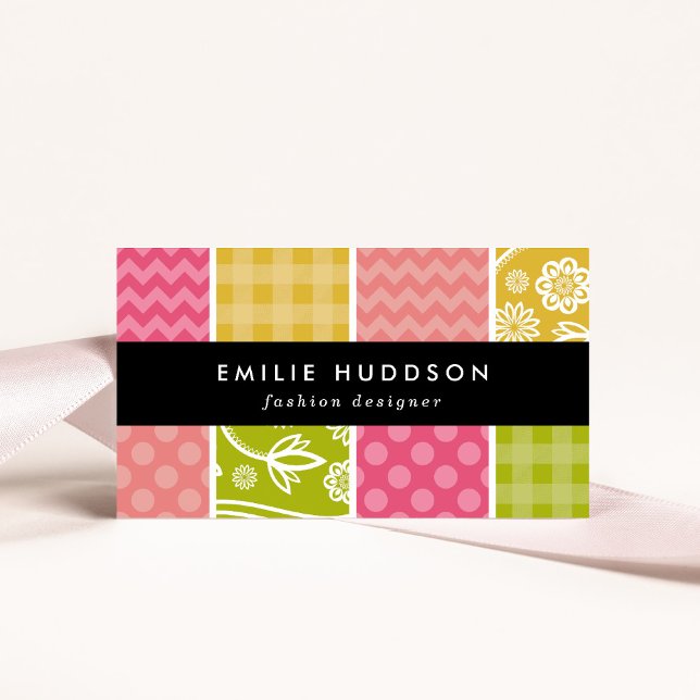 Zigzag, Chevron, Polka Dots, Gingham, Patchwork Business Card (Creator Uploaded)