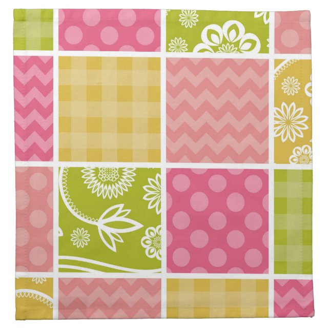 Zigzag, Chevron, Polka Dots, Gingham, Patchwork Cloth Napkin (Front)