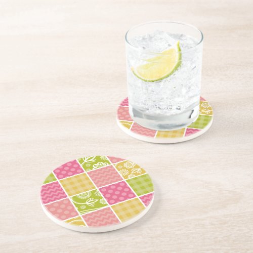 Zigzag Chevron Polka Dots Gingham Patchwork Coaster