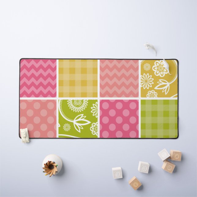 Zigzag, Chevron, Polka Dots, Gingham, Patchwork Desk Mat (Kids Table)