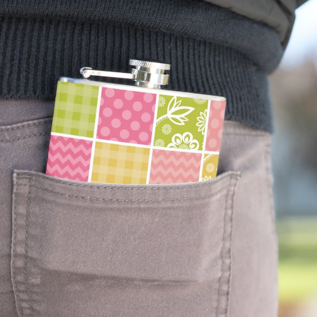 Zigzag, Chevron, Polka Dots, Gingham, Patchwork Flask (In Situ)