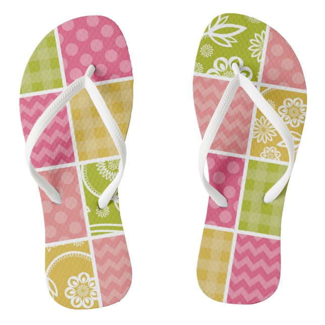 Zigzag, Chevron, Polka Dots, Gingham, Patchwork Flip Flops (Footbed)