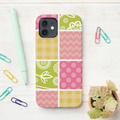 Zigzag Chevron Polka Dots Gingham Patchwork iPhone 12 Case