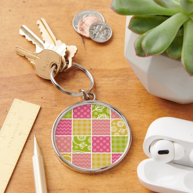 Zigzag, Chevron, Polka Dots, Gingham, Patchwork Keychain (Desk)