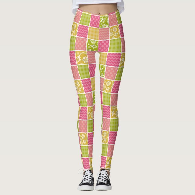 Zigzag, Chevron, Polka Dots, Gingham, Patchwork Leggings (Front)