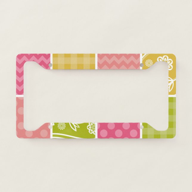 Zigzag, Chevron, Polka Dots, Gingham, Patchwork License Plate Frame (Front)