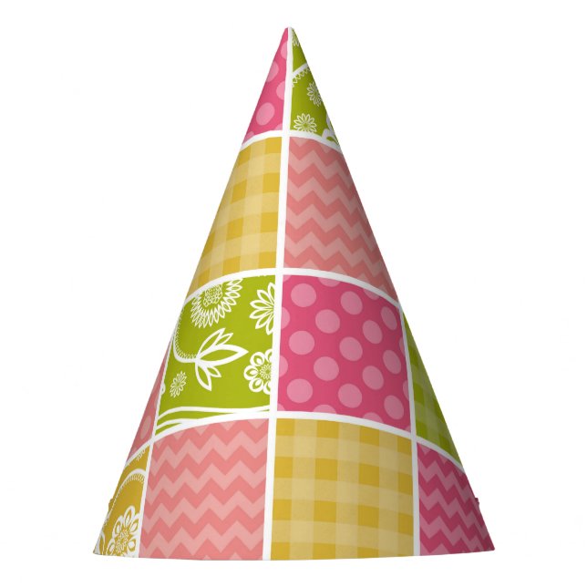 Zigzag, Chevron, Polka Dots, Gingham, Patchwork Party Hat (Front)
