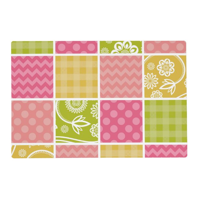 Zigzag, Chevron, Polka Dots, Gingham, Patchwork Placemat (Front)