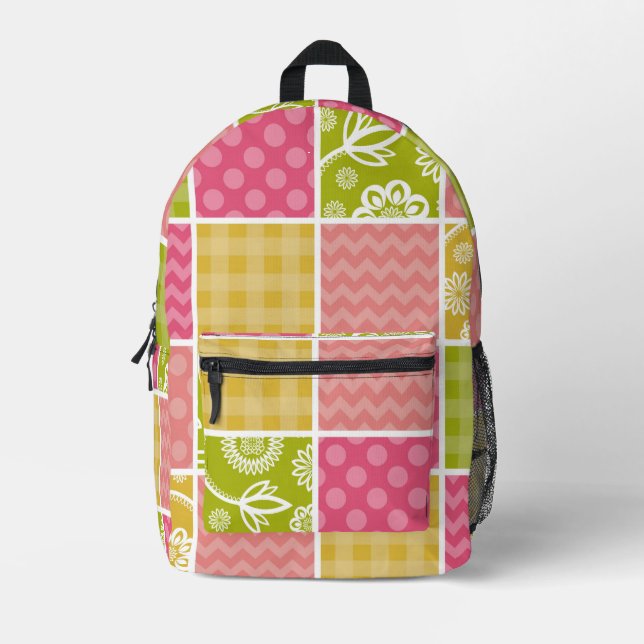 Zigzag, Chevron, Polka Dots, Gingham, Patchwork Printed Backpack (Front)