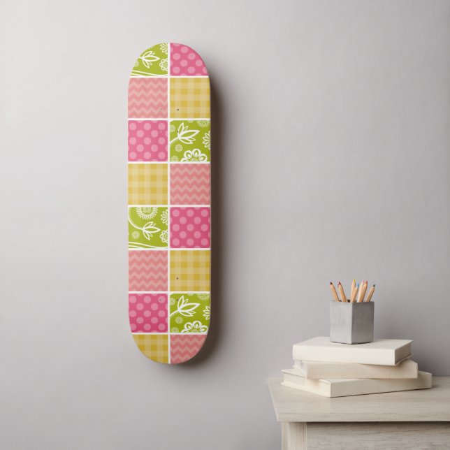Zigzag, Chevron, Polka Dots, Gingham, Patchwork Skateboard (Wall Art)