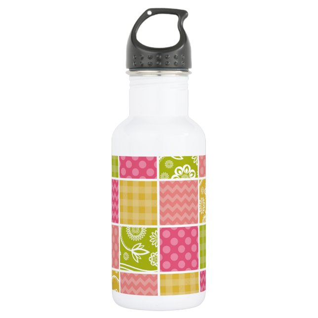 Zigzag, Chevron, Polka Dots, Gingham, Patchwork Stainless Steel Water Bottle (Front)