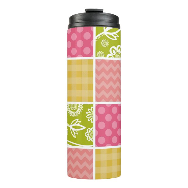 Zigzag, Chevron, Polka Dots, Gingham, Patchwork Thermal Tumbler (Front)