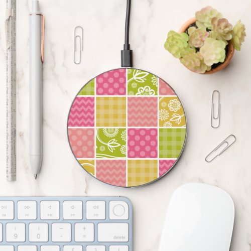 Zigzag Chevron Polka Dots Gingham Patchwork Wireless Charger