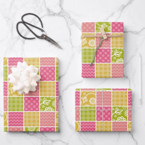 Zigzag Chevron Polka Dots Gingham Patchwork Wrapping Paper Sheets