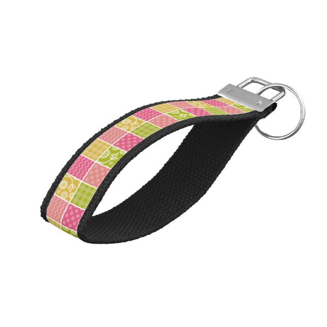 Zigzag, Chevron, Polka Dots, Gingham, Patchwork Wrist Keychain (Angled Up)