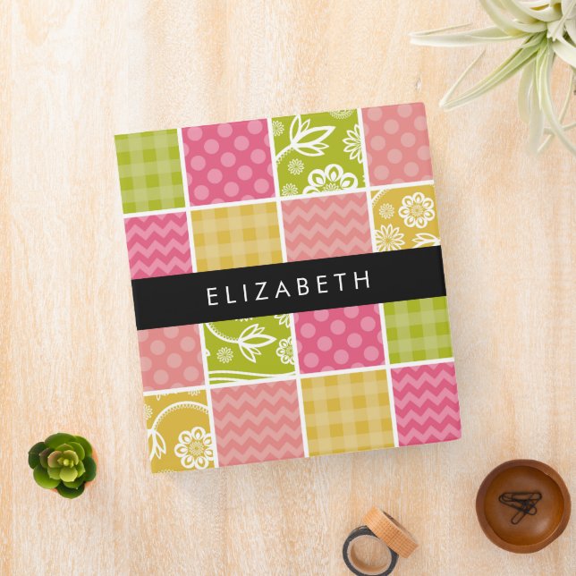 Zigzag, Chevron, Polka Dots, Gingham, Your Name 3 Ring Binder (In Situ)