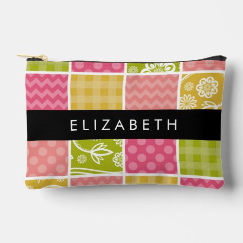 Zigzag Chevron Polka Dots Gingham Your Name Accessory Pouch