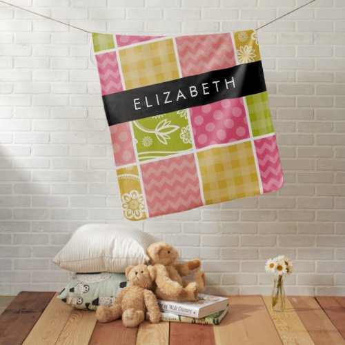 Zigzag Chevron Polka Dots Gingham Your Name Baby Blanket