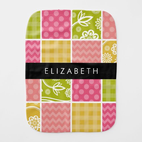 Zigzag Chevron Polka Dots Gingham Your Name Baby Burp Cloth