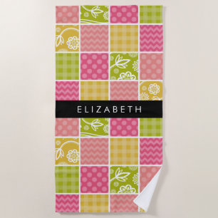 Zigzag, Chevron, Polka Dots, Gingham, Your Name Beach Towel