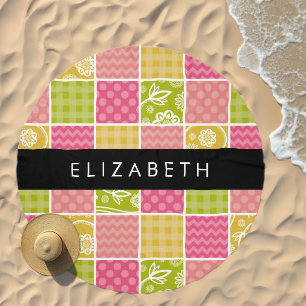 Zigzag, Chevron, Polka Dots, Gingham, Your Name Beach Towel