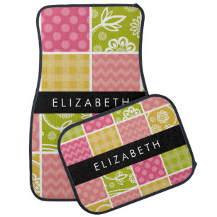 Zigzag, Chevron, Polka Dots, Gingham, Your Name Car Floor Mat
