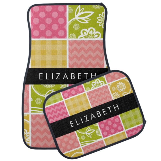 Zigzag, Chevron, Polka Dots, Gingham, Your Name Car Floor Mat (Set)