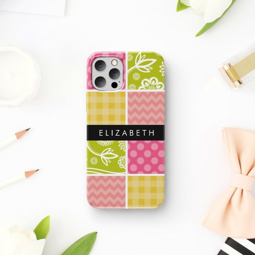 Zigzag Chevron Polka Dots Gingham Your Name iPhone 12 Pro Case