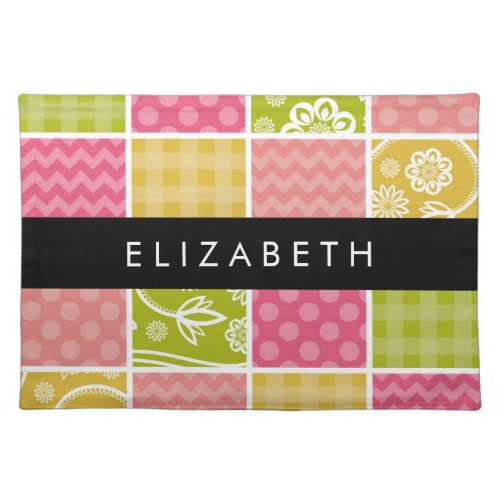 Zigzag Chevron Polka Dots Gingham Your Name Cloth Placemat