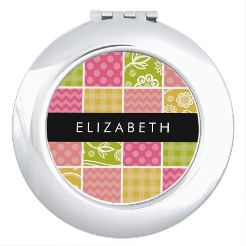 Zigzag Chevron Polka Dots Gingham Your Name Compact Mirror