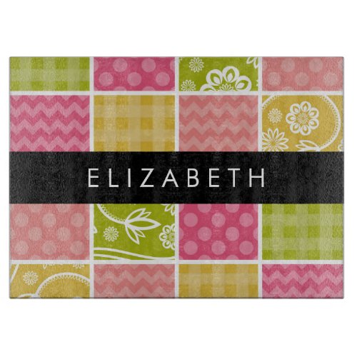 Zigzag Chevron Polka Dots Gingham Your Name Cutting Board