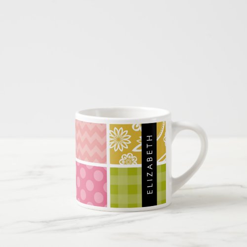 Zigzag Chevron Polka Dots Gingham Your Name Espresso Cup