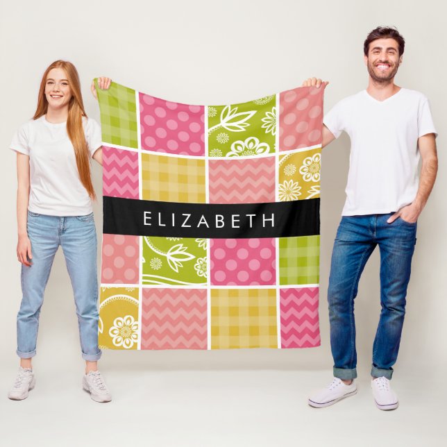 Zigzag, Chevron, Polka Dots, Gingham, Your Name Fleece Blanket (In Situ)