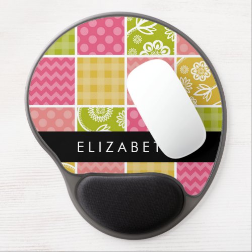 Zigzag Chevron Polka Dots Gingham Your Name Gel Mouse Pad
