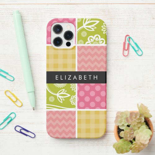 Zigzag Chevron Polka Dots Gingham Your Name iPhone 12 Pro Case