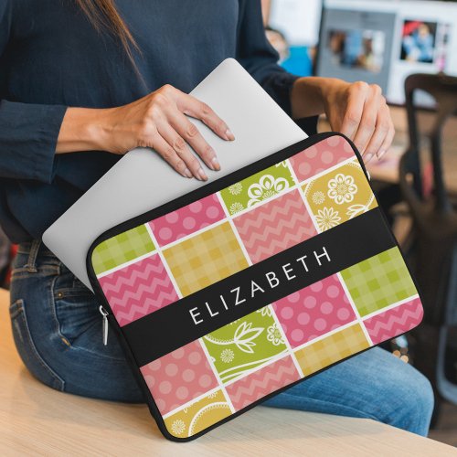 Zigzag Chevron Polka Dots Gingham Your Name Laptop Sleeve