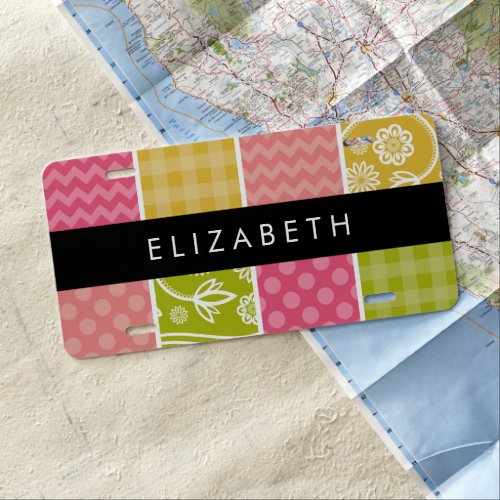 Zigzag Chevron Polka Dots Gingham Your Name License Plate