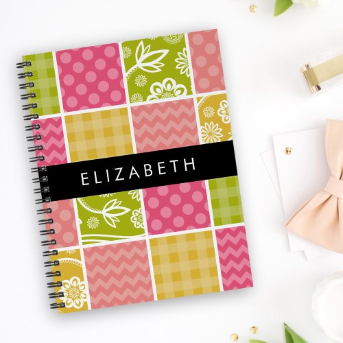 Zigzag Chevron Polka Dots Gingham Your Name Notebook