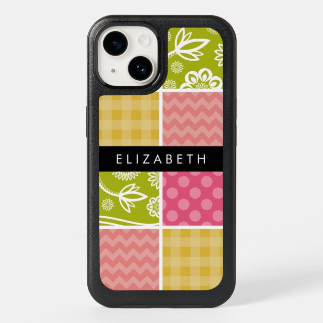 Zigzag, Chevron, Polka Dots, Gingham, Your Name Otterbox iPhone Case (Back)