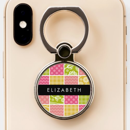 Zigzag Chevron Polka Dots Gingham Your Name Phone Ring Stand