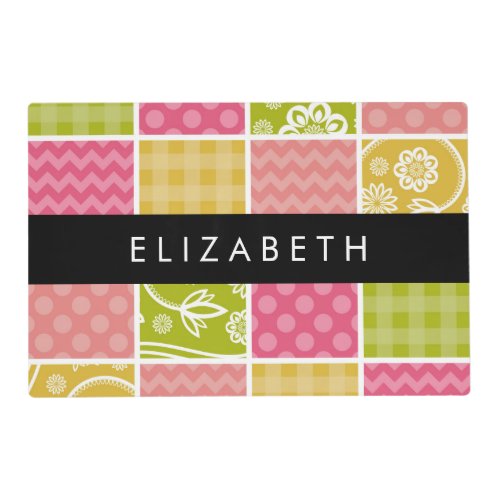 Zigzag Chevron Polka Dots Gingham Your Name Placemat