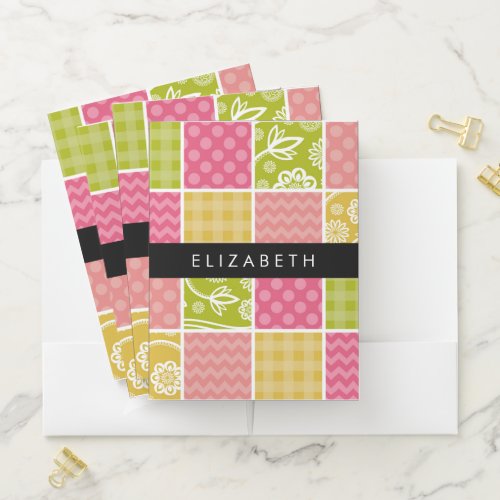 Zigzag Chevron Polka Dots Gingham Your Name Pocket Folder