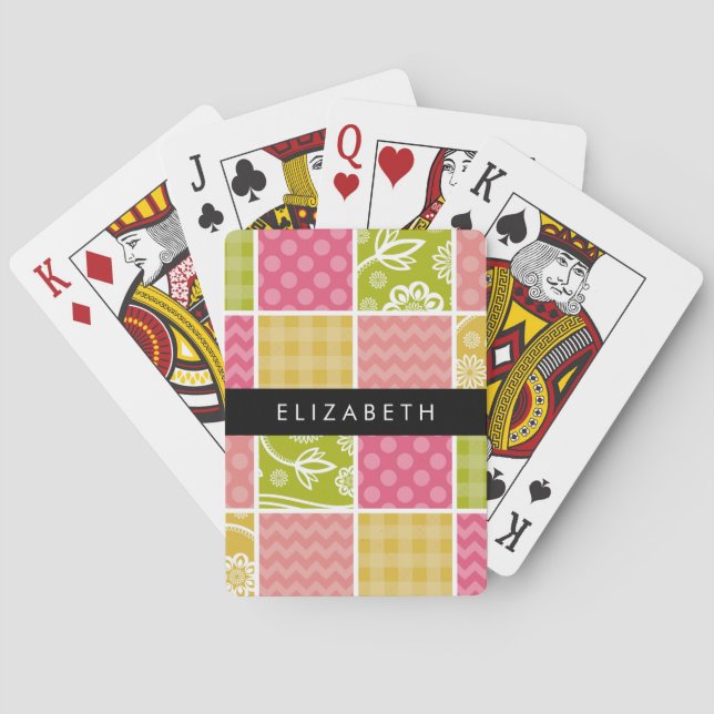 Zigzag, Chevron, Polka Dots, Gingham, Your Name Poker Cards (Back)