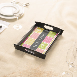 Zigzag, Chevron, Polka Dots, Gingham, Your Name Serving Tray