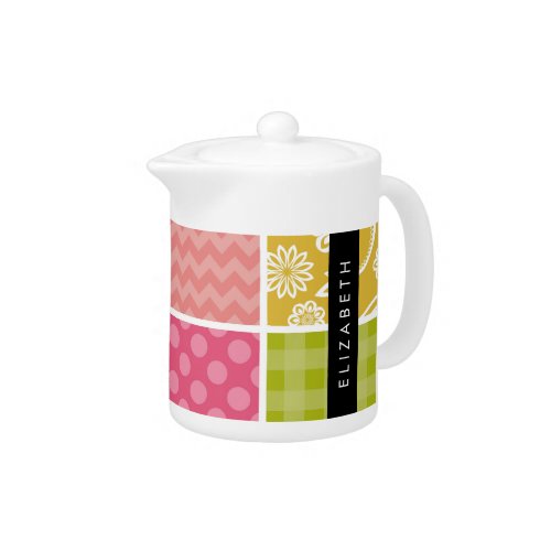 Zigzag Chevron Polka Dots Gingham Your Name Teapot